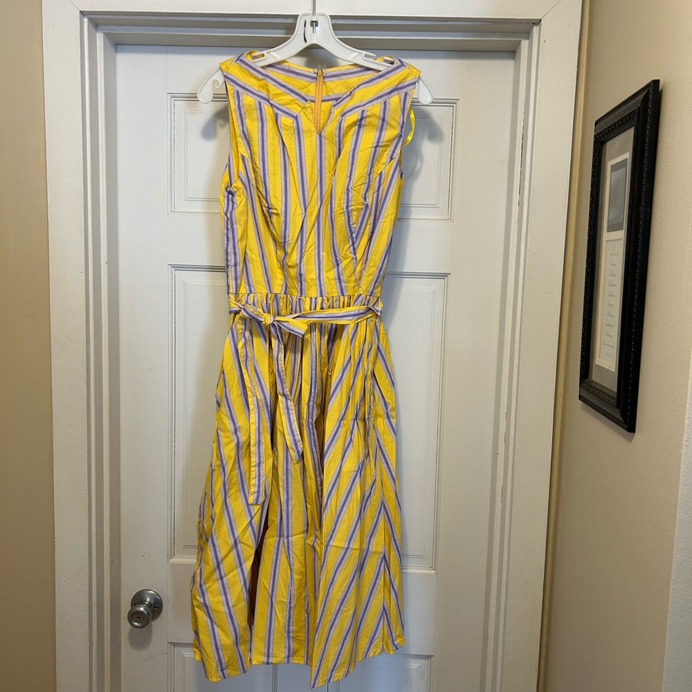 Unique Vintage Yellow and Purple Striped Dress- M